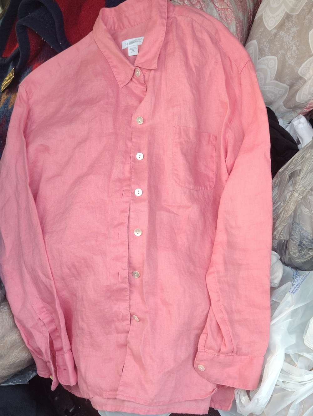 J. Jill Coral Pink Linen Button-Down Shirt